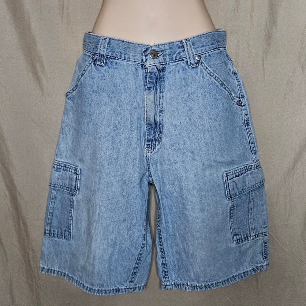 Y2k Vintage Lee Pipes Denim Cargo Shorts Light‎ Wash Logo Patch